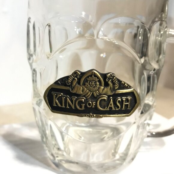 King Of Cash Glass Beer Mug With Handle - 5" Tall 3.75" Diameter - Picture 2 of 10